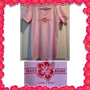 Life is Good - pink v neck t-shirt - Pink - Beach Bound - Medium. BOGO offer